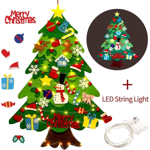 "Christmas Tree, Niyattn Felt Christmas Tree for Toddlers DIY Felt Tree with 33pcs Ornaments for Kids Christmas Decoration"