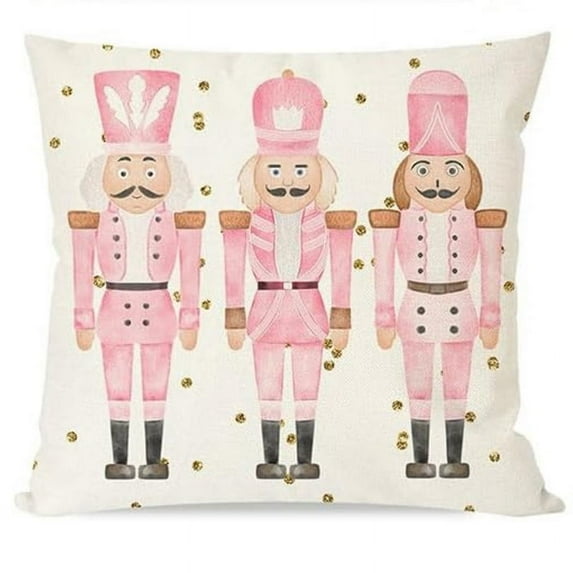 Christmas Tree Nutcracker Decorative Throw Pillow Covers 18 x 18inch, Pink Xmas Porch Outdoor Home Decor, Ornaments Winter Holiday Party Decorations Cushion Case