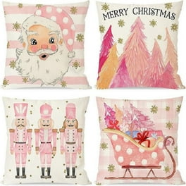 Vorkoi Christmas Pillow Covers 18x18 Inch Set of 4 Christmas Tree Reindeer Pink Decorations Throw Pillow Covers Winter Holiday Decor Linen Pillowcase for Sofa Couch Home Decor Walmart