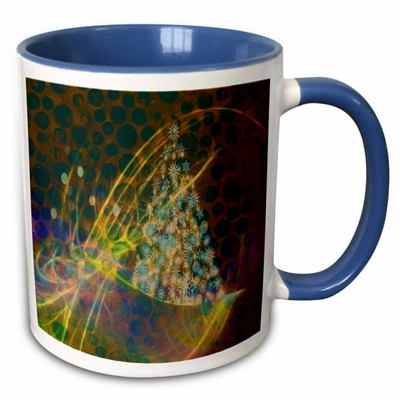 3drose, Christmas Tree of Snowflakes, Green, Gold, Blue, Pink, Abstract Lights, 11oz Two-tone Blue Mug