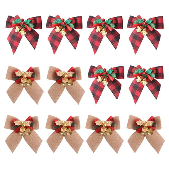 Christmas Tree Ornament, 12Pcs Bows with Bells, Bows for Gift Wrapping, Christmas Decorations Bows for Wreaths,Crafts
