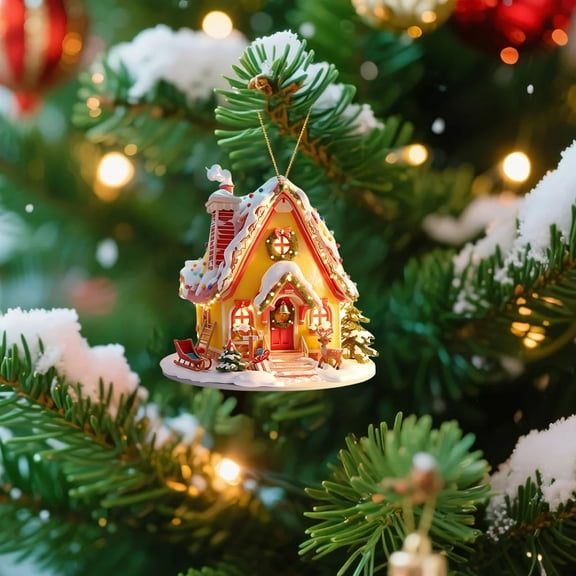Christmas Tree Ornament Acrylic Cabin Decor Winter Snow Scene Hanging Sign with Rope for Xmas Tree Window Hanging Lightweight Durable Holiday Gift Home Decoration