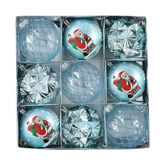 Christmas Tree Ornament Balls Set - 9-Piece PET Plastic Painted Holiday Decorations with Assorted Colors & Patterns for Xmas, New Year, Birthday Parties