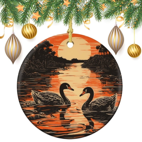 Christmas Tree Ornament Beautiful Cartoon Romantic White Swan Xmas Tree Ornaments Christmas Decorations Ceramic Ornaments Two Swans Swimming In Water Christmas Ornaments