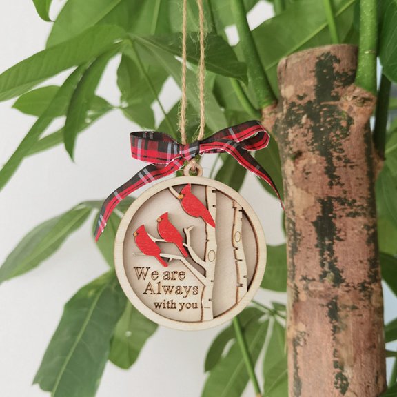 Christmas Tree Ornament,Bow Cardinal Memorial Sign Round Wooden Cardinal Bird Tree Top Christmas Ornament