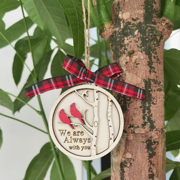 Christmas Tree Ornament,Bow Cardinal Memorial Sign Round Wooden Cardinal Bird Tree Top Christmas Ornament