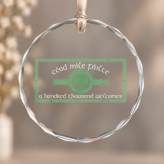 Christmas Tree Ornament Cead Mile Failte Blessing Christian Keepsake Gift, Circle Glass Ornament