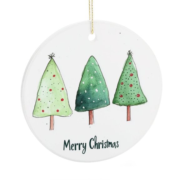 Christmas Tree Ornament Christmas Trees Christmas Decorations Ornament Xmas Tree Ornament Gift Ceramic Holiday Decoration Present Porcelain 3inch Flat with Gold Ribbon Both Sides