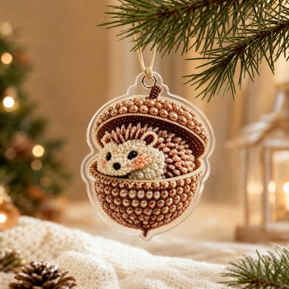 Christmas Tree Ornament, Crochet Hedgehog Acorn-Shaped Hanging Decoration, Cottagecore Holiday Decor, Xmas Gifts for Nature Lovers