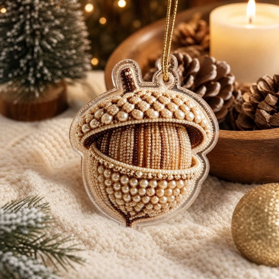 Christmas Tree Ornament, Crochet Rustic Acorn-Shaped Hanging Decoration, Cottagecore Holiday Decor, Xmas Gifts for Nature Lovers