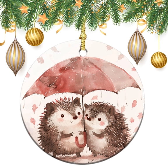 Christmas Tree Ornament Cute Hedgehog Personalized Christmas Ornament Christmas Decorations Ceramic Ornaments Two Cute Hedgehogs Together With An Umbrella Ceramic Ornament