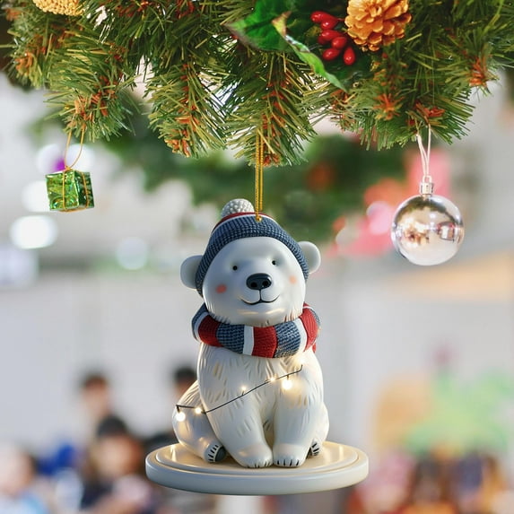 Christmas Tree Ornament Hanging 3D Acrylic Polar Bear Pendant for Holiday Enthusiasts Cute Festive