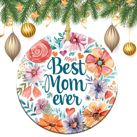 Christmas Tree Ornament I Love Mom Grandma Xmas Tree Ornaments Christmas Tree Gifts Gift Ideas for Home Decor Best Mom Ever Mum Wildflowers Ceramic Ornament