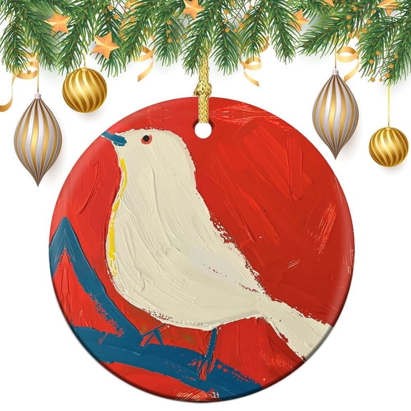 Christmas Tree Ornament Oil Painting Colorful Bird on Tree 2 Side Printed Ornaments Vintage Bird Ornament Christmas Ornaments for Christmas Tree Decorations