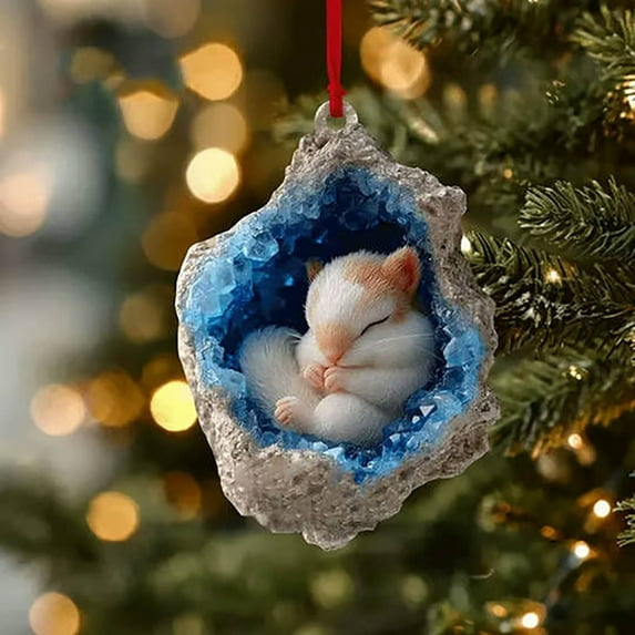 Christmas Tree Ornament,Owl Raccoon Acrylic Pendant Holiday Decorations,Christmas Tree Wreath Garland Animal Theme Decor