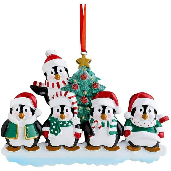 Christmas Tree Ornament Personalised Penguin Family Ornament DIY Wooden Decoration Pendants for Christmas Gift