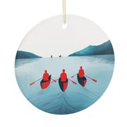 Christmas Tree Ornament Personalized Rowing Club Crew Funny Christmas Ornaments Team Sports Ornament Gift Ceramic Holiday Decoration Present Porcelain 3inch Flat with Gold Ribbon Both Sides