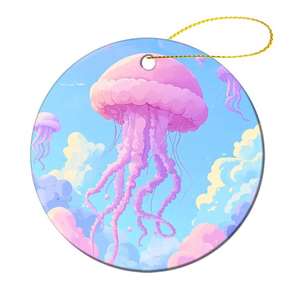 Christmas Tree Ornament Pink Jellyfish Xmas Decor Ceramics Ornaments Ocean Theme Ornament Hanging Ornament for Christmas Tree Decoration Xmas Day Home Party Decorations