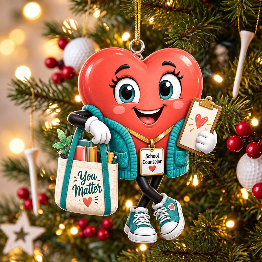 Christmas Tree Ornament, School Counselor Heart Character, Holiday Gift ...