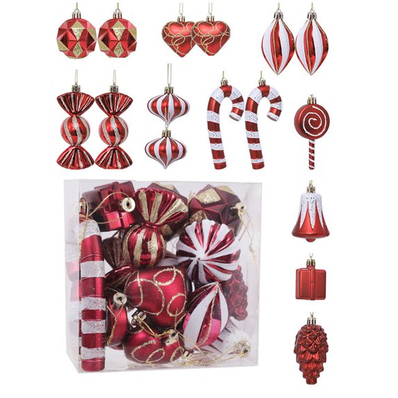 Christmas Tree Ornament Set 16Pcs Plastic Candy Ball Hanging Ornaments Set Christmas Home Holiday Party Decorations