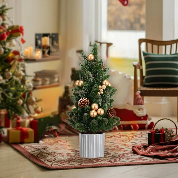 Christmas Tree Ornament Tabletop Artificial Tree Small Pine Tree With Burlap Base For Xmas Home Christmas Decorations