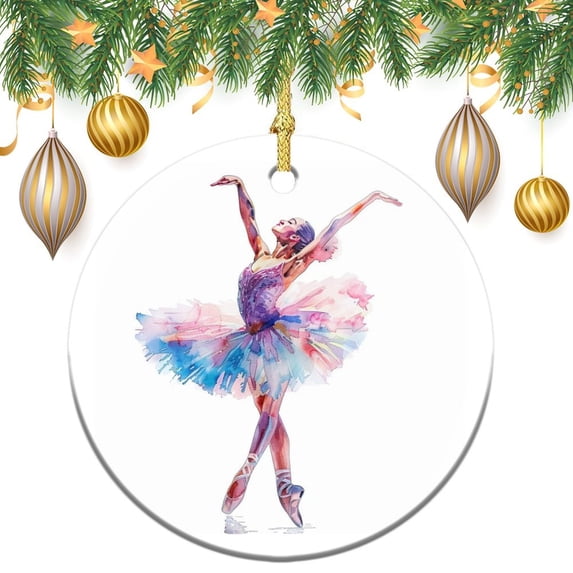 Christmas Tree Ornament Watercolor Painting Girl Ballet Dancer Funny Christmas Ornaments 2024 Dancing Girl in Pink Dress Cartoon Ornament Christmas Ornaments for Christmas Tree Decorations