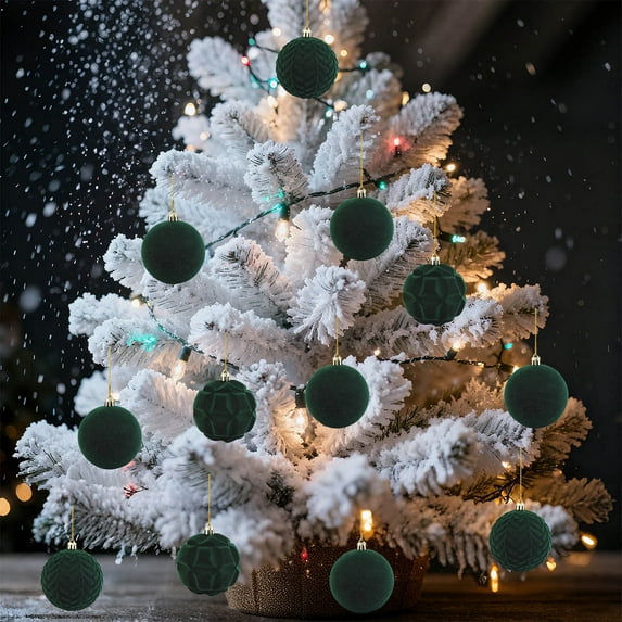 Christmas Tree Ornaments, 12PCS Brown Velvet Texture Ball Set Shatterproof Flocked Baubles for Xmas Tree Decoration, Luxury Holiday Hanging Ornaments for Home 2025 Trend