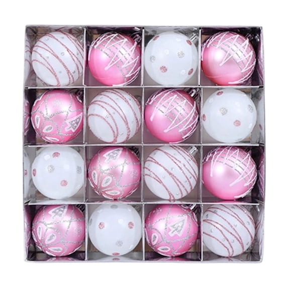 Christmas Tree Ornaments 16 Piece Boxed Set Pink and White for Holiday Decor