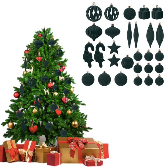 Christmas Tree Ornaments, 28 Pack Flocked Assorted Shape Baubles Set for Tree Hanging Decoration, Shatterproof Holiday Ornament Collection for Home and Party Decor