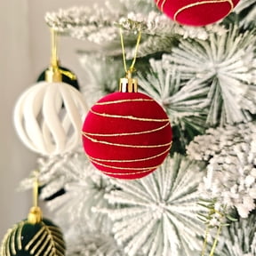 Christmas Tree Ornaments, 30PCS Green Velvet Texture Ball Set Shatterproof Flocked Baubles for Xmas Tree Decoration, Elegant Matte Holiday Hanging Ornaments for Home 2025 Trend