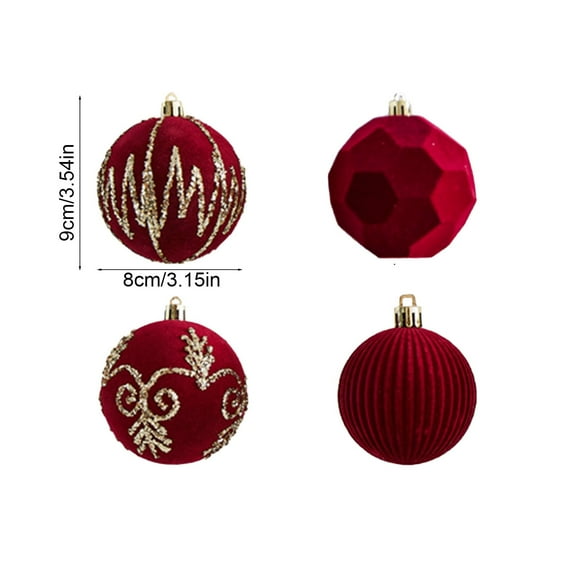 Christmas Tree Ornaments, 4-Pack Flocked Balls with Plush Texture for Xmas Tree Window Hanging Decor(Red)