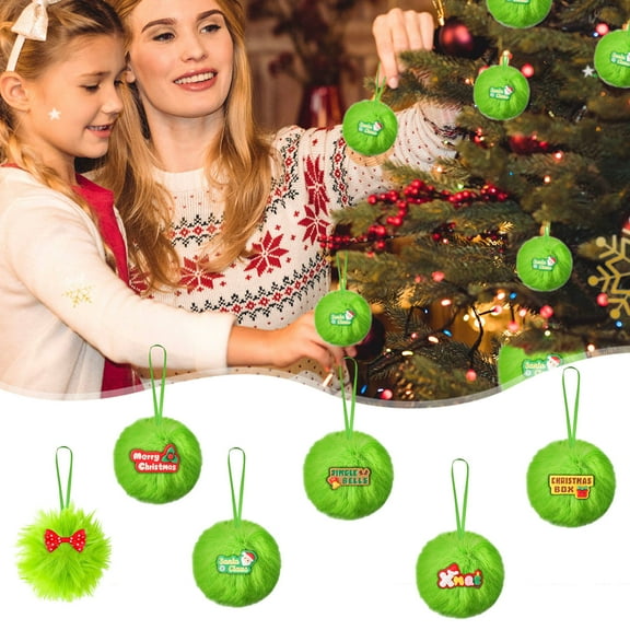 Christmas Tree Ornaments under $5! Cagogo 6PC Furry Christmas Ornaments Set, Christmas Tree Pendant Balls with Ribbon, Festive Holiday Decorations, Soft Furry Ornaments for Tree Decor