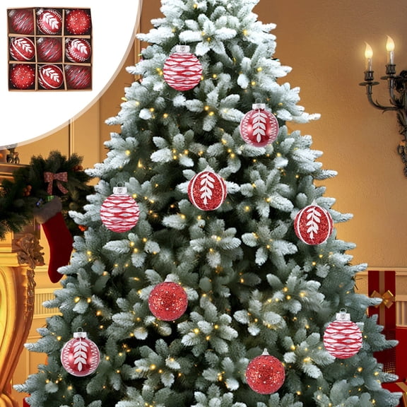 Christmas Tree Ornaments, 9-Pack Shatterproof Plastic Hanging Balls for Xmas Tree Decor, Home Party Supplies, Festive Decorations