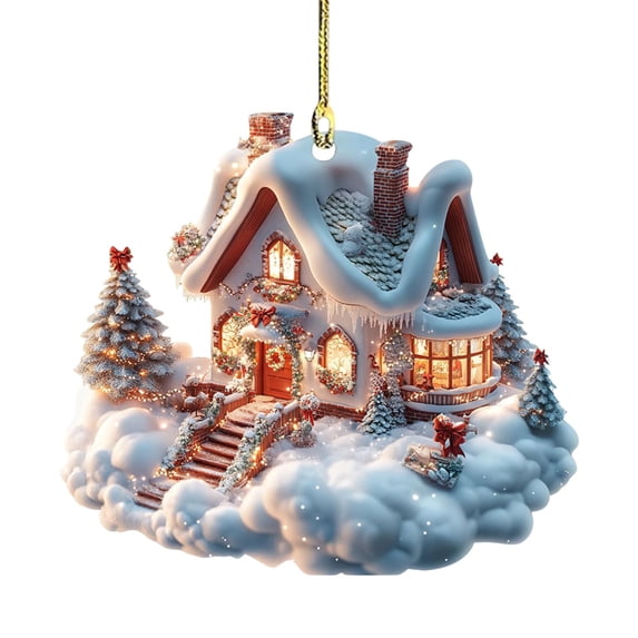 Christmas Tree Ornaments Acrylic Snow Village Houses Hanging Ornament 2D Christmas Scene Village Houses Town, Log Cabin Christmas Tree Ornaments,Rustic House Figurines Winter Wonderland Decorations