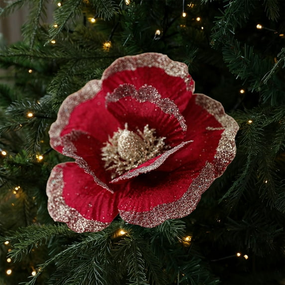 Christmas Tree Ornaments Artificial Flowers Xmas Tree Ornaments 7" Wide for Xmas Tree Flowers Holiday Seasonal Wedding Decorations