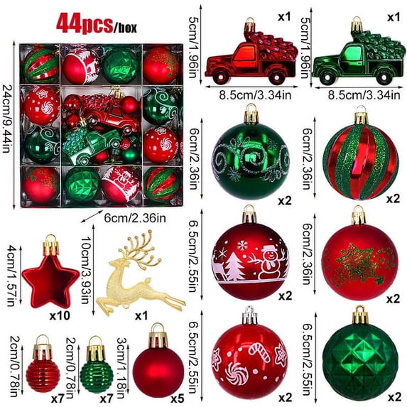 Christmas Tree Ornaments Balls, 44 Pack Painted Electroplated Plastic Christmas Ball Ornament Set