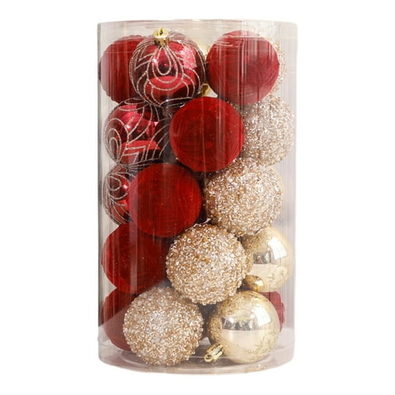 Christmas Tree Ornaments Balls Set - 25pcs Plastic Hanging Flocked Baubles with Matte, Shiny & Glitter Finishes, Holiday Decoration for Tree, Window & Party Scene