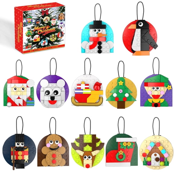 Jarsant Christmas Tree Ornaments Building Set, 12 Packs Building Blocks Set for Xmas Tree Home Hanging Decoration, Stocking Stuffers Gift Ideas for Kids Boys Girls