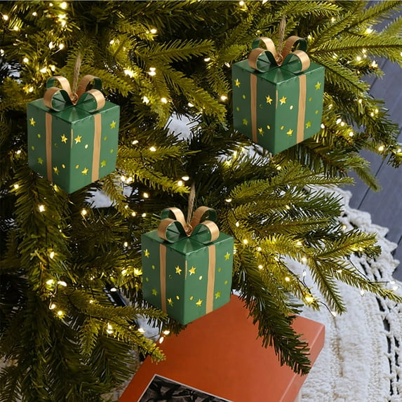 Christmas Tree Ornaments, Christmas Luminous Wrought Iron Star Gift Box Pendant