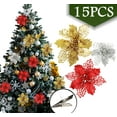 thumbnail image 1 of Christmas Tree Ornaments Decorations Flower Picks Artificial Poinsettia with Stems Clips Gold Silver Red 15 Pcs, 1 of 7