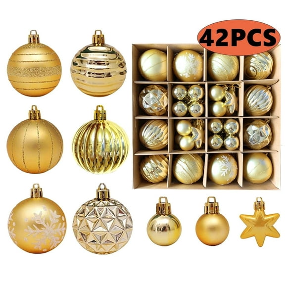 Christmas Tree Ornaments, Decorations Set Gold Christmas Balls, 42PCS