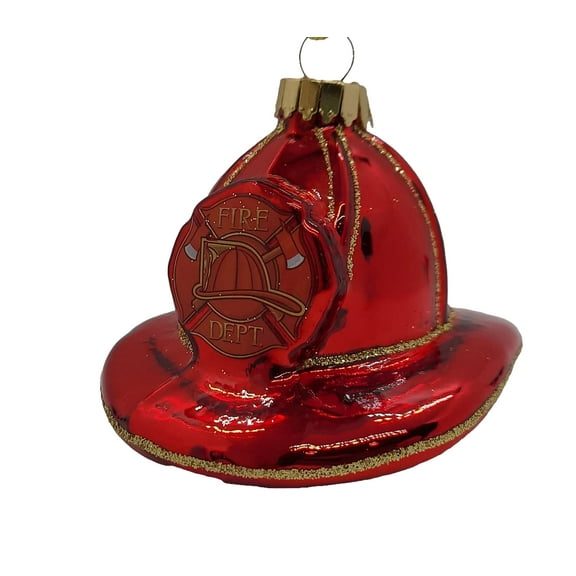 Christmas Tree Ornaments - Figurine Glass from Christmas By Krebs - Handcrafted Hanging Holiday Decor for Trees (2 1/2" Firefighter Hat)