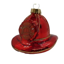 Christmas Tree Ornaments - Figurine Glass from Christmas By Krebs - Handcrafted Hanging Holiday Decor for Trees (2 1/2" Firefighter Hat)