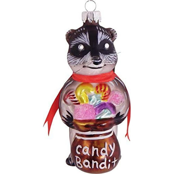 Christmas Tree Ornaments - Figurine Glass from Christmas By Krebs - Handcrafted Hanging Holiday Decor for Trees (4" Bandit Raccoon)
