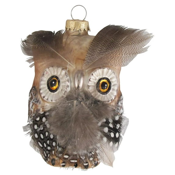 Christmas Tree Ornaments - Figurine Glass from Christmas By Krebs - Handcrafted Hanging Holiday Decor for Trees (4" Owl with Feathers)