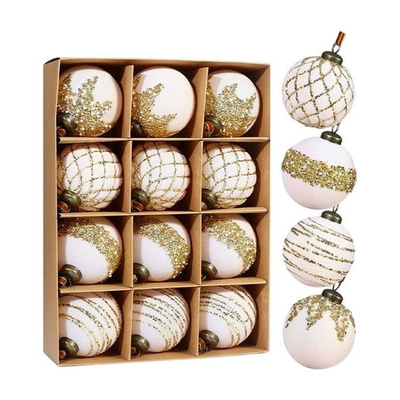 Christmas Tree Ornaments, Flocked Christmas Balls, Glitter Plastic Hanging Balls Set Of 12, 8CM Suede Christmas Decorations In Multiple Colors for Home Holiday Party Decor