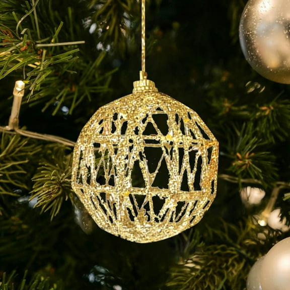 Christmas Tree Ornaments Gold Glitter Hanging Balls 6Pcs Hollow Rattan Decorations Shatterproof Xmas Tree Decor for Holiday Wreath, Party Home Decor,Glitter Ball Ornament for Christmas Decorations