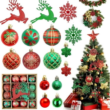 Christmas Tree Ornaments, Green Red Christmas Ball Ornaments Set of 40 Pack Shatterproof Plastic Xmas Decorations for Home Party Tree
