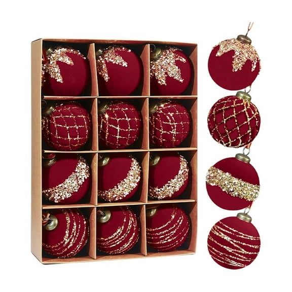 Christmas Tree Ornaments, Hanging Christmas Balls, 8cm Flocked Glitter Plastic Decorative Balls, Lightweight Suede Material Christmas Tree Decorations