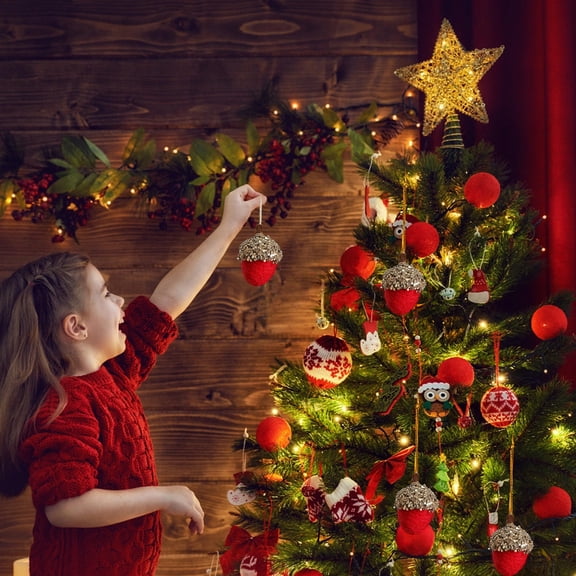 Christmas Tree Ornaments Hanging Pendant, VVQ Small Pine Cones Flocked Decorative Balls for Christmas Tree Home Holiday Party Decorations, Red